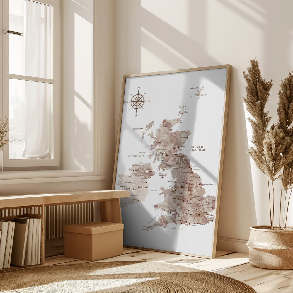 Taupe map of the United Kingdom Poster