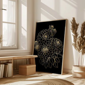 Pacey dahlias bouquet in gold and black Poster