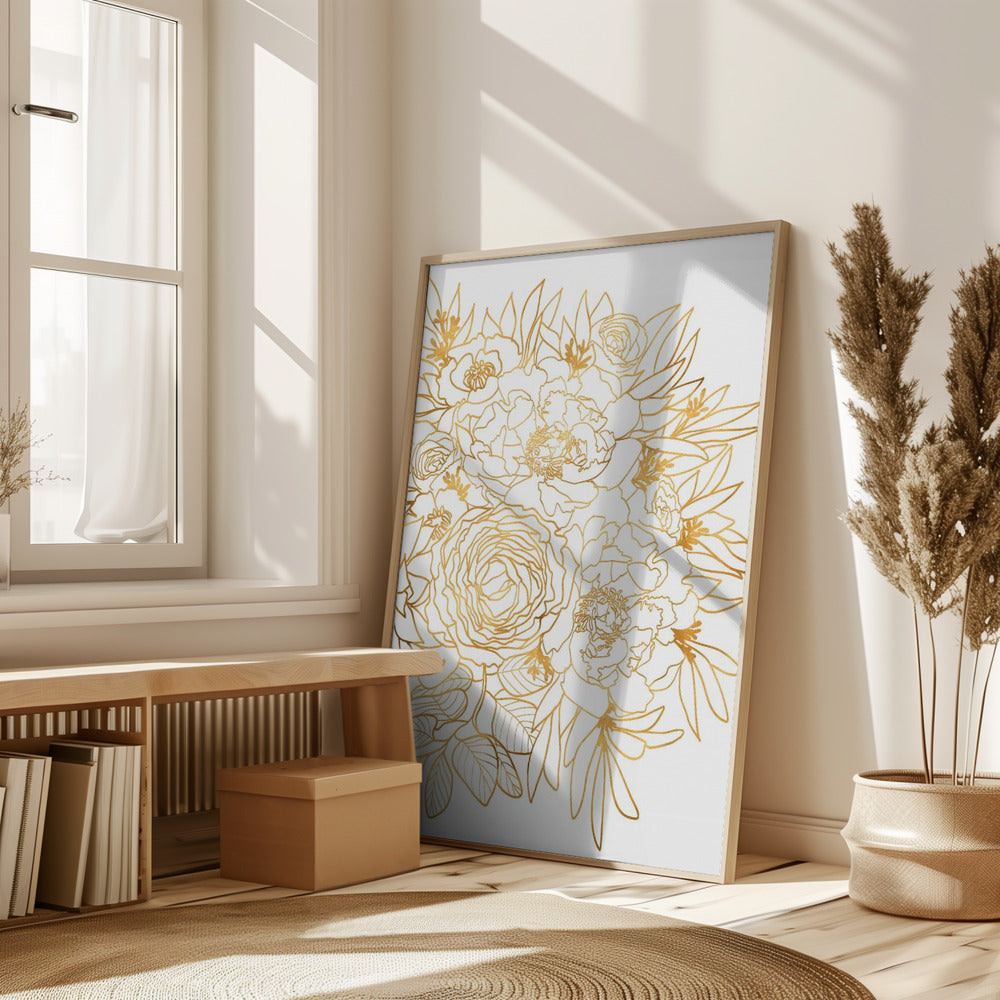 Nanette floral art in gold Poster