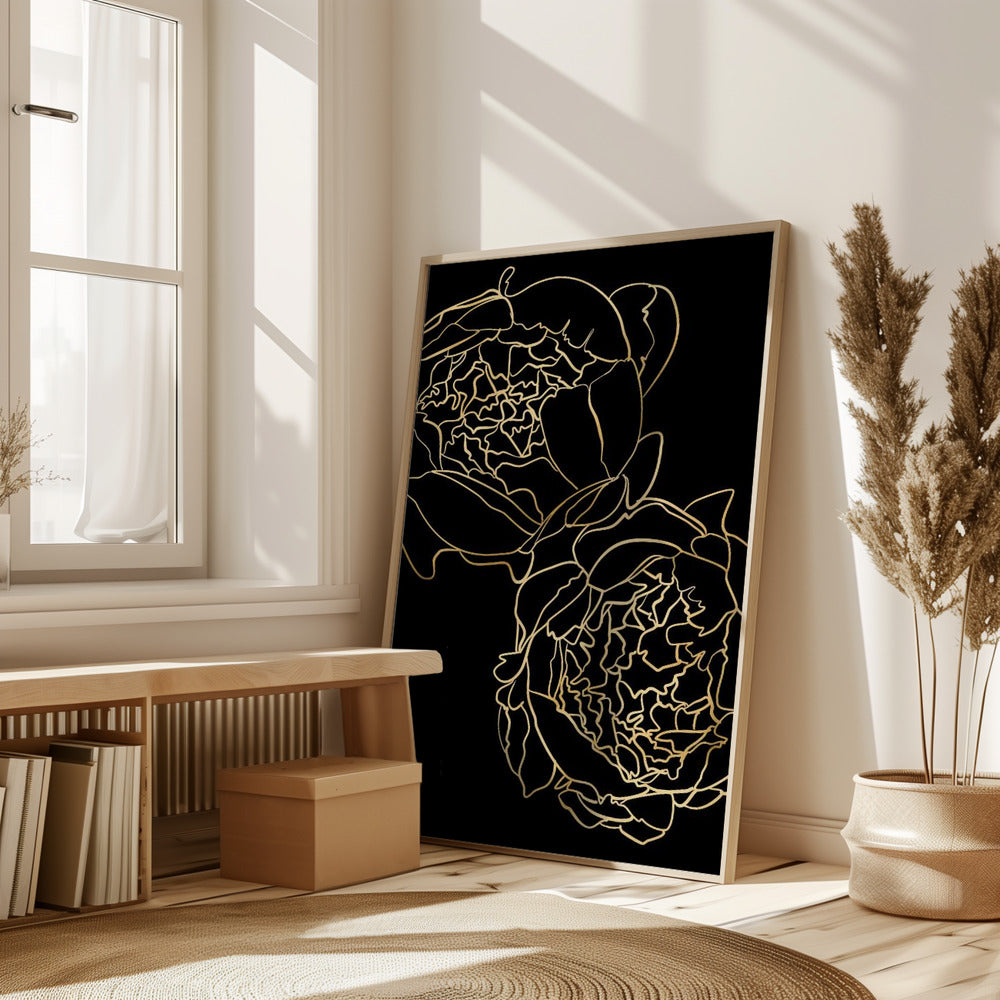 Sally's peonies in gold and black Poster