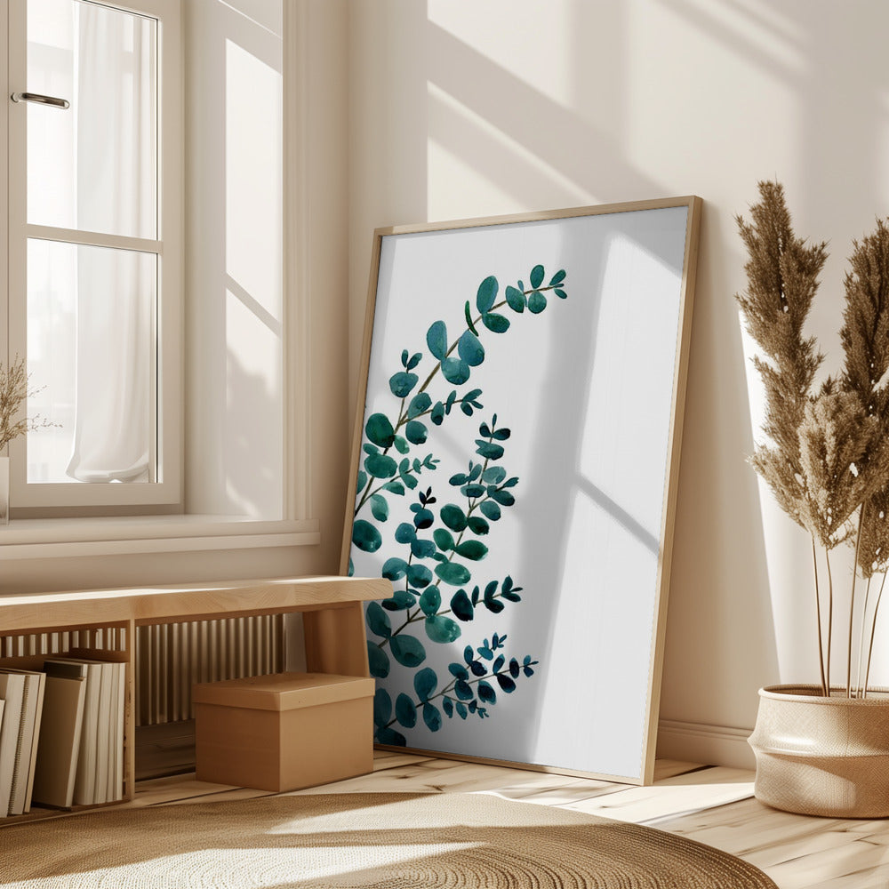 Teal watercolor eucalyptus II Poster