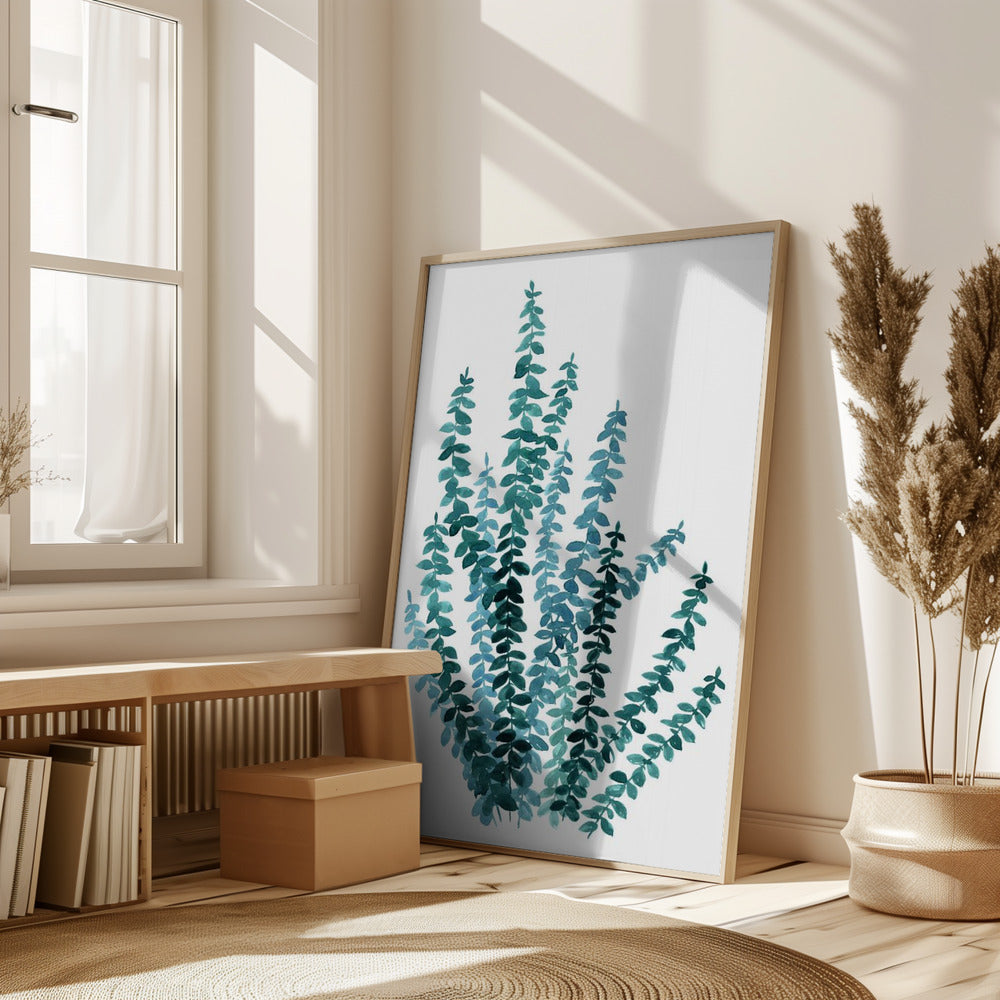 Watercolor eucalyptus branch in teal Poster