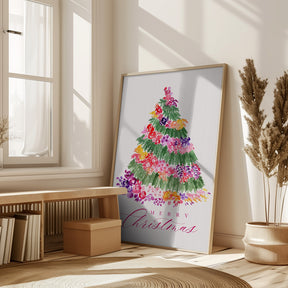 Floral watercolor merry Christmas tree Poster