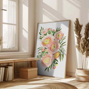 Savanna bouquet of coral ranunculus Poster