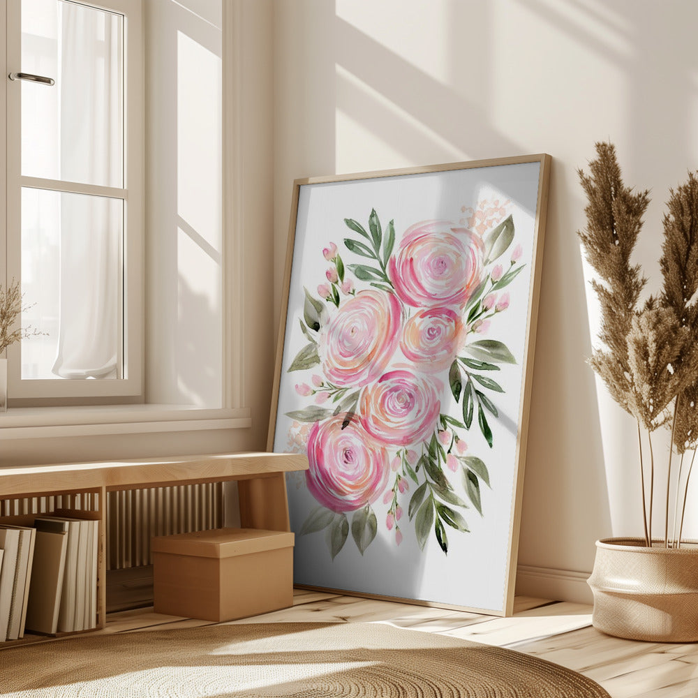 Begonia pink ranunculus bouquet Poster