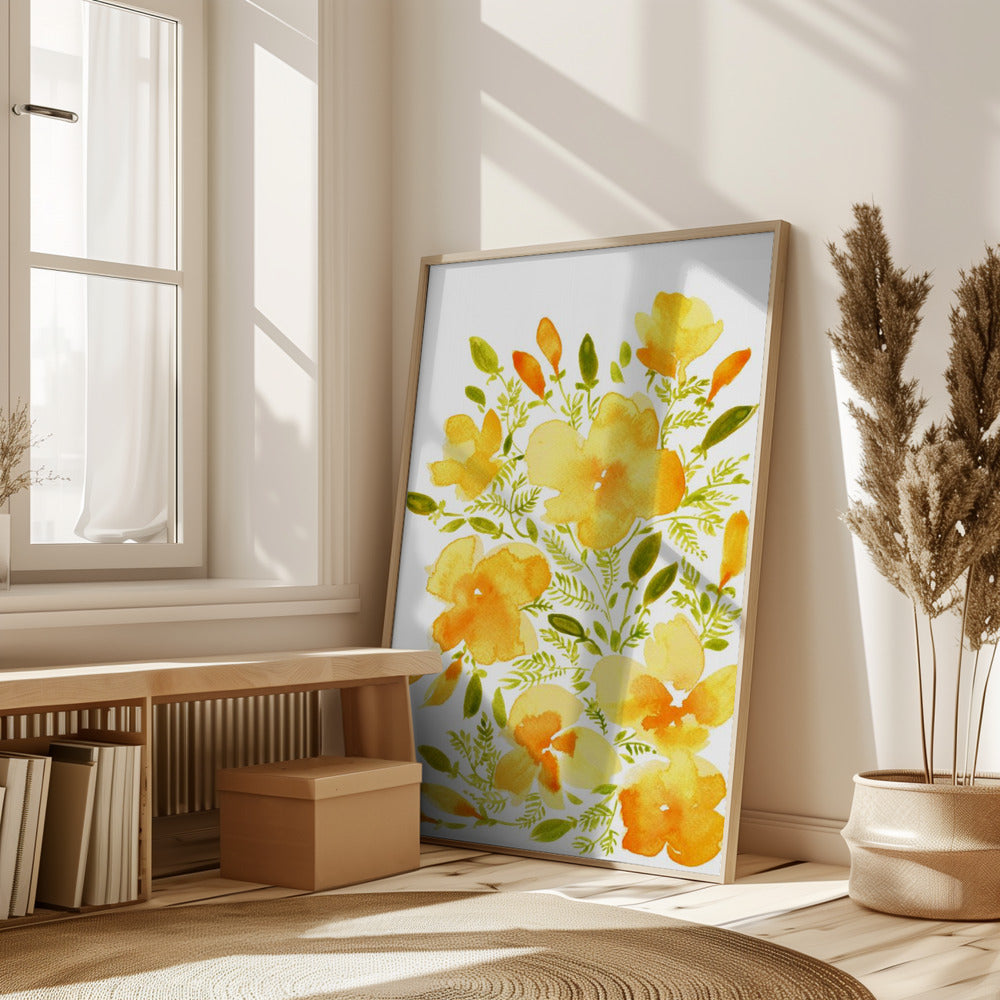 Watercolor California poppies quad 1 Poster