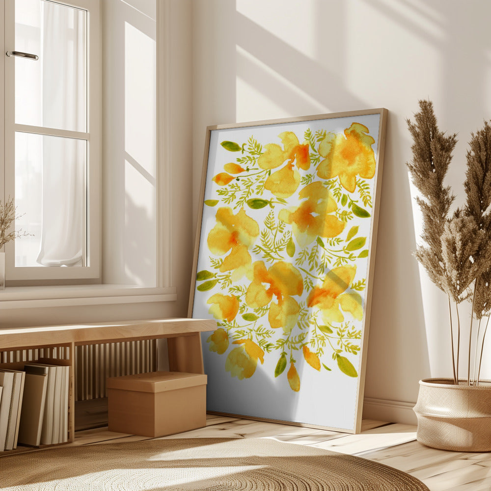 Watercolor California poppies quad 3 Poster