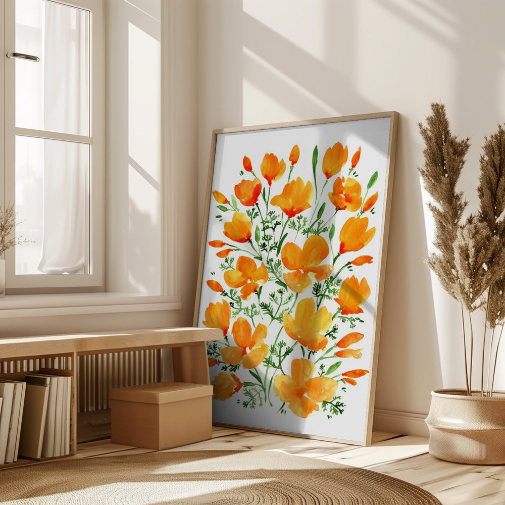 Watercolor California poppies Poster