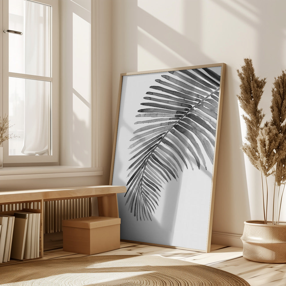 Palm leaf in loose watercolor Black and White Poster