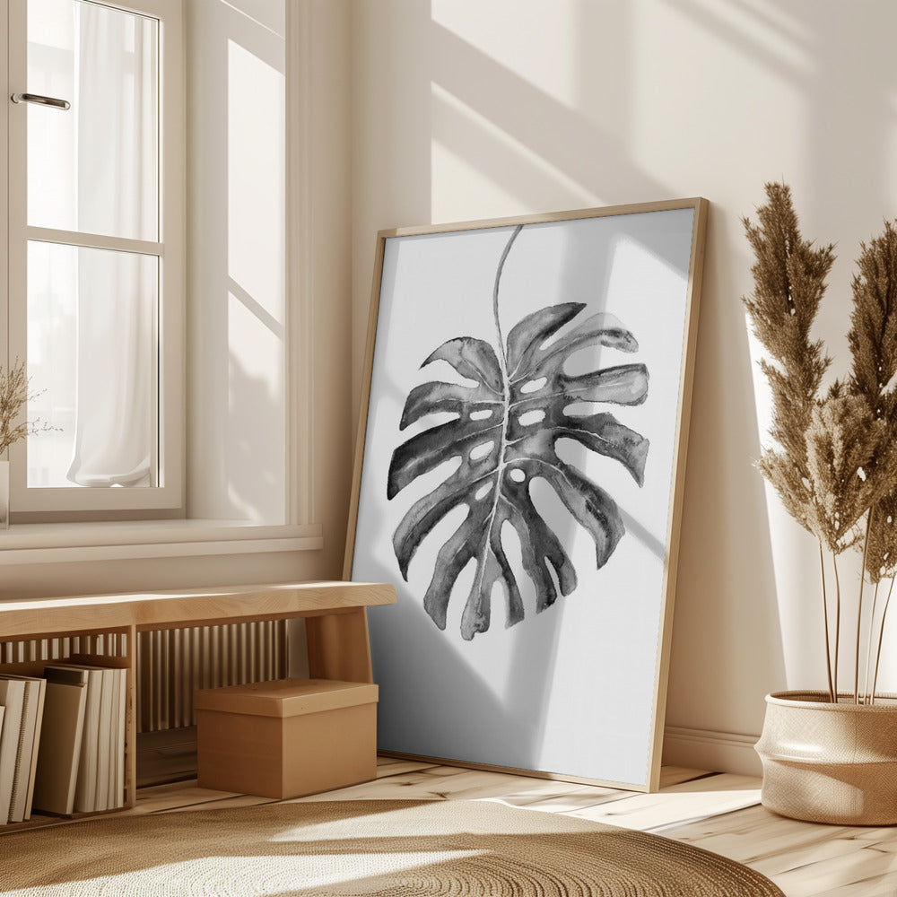 Black and White Monstera Leaf Poster