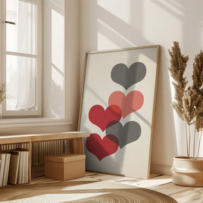 Mid century hearts in red Poster