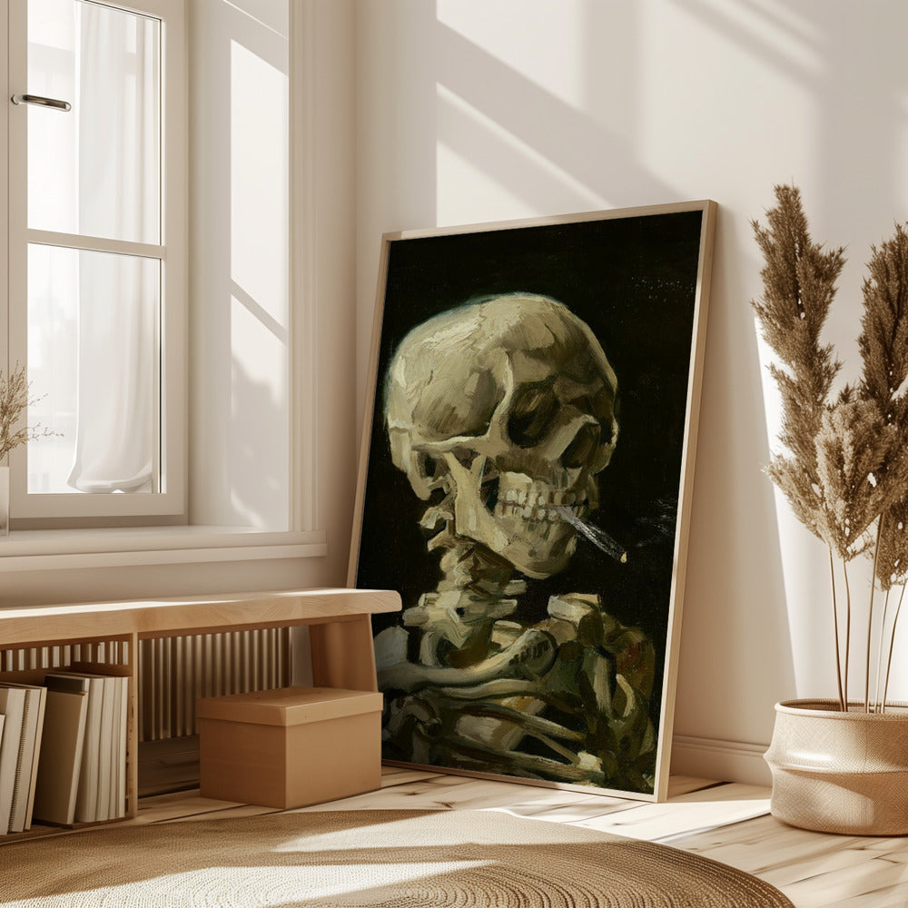 Head of a skeleton with a burning cigarette Poster