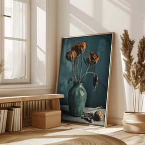 Dry Flowers In Turquoise Vase Poster