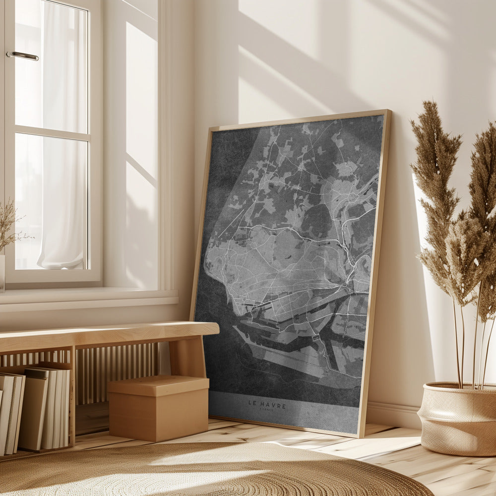 Gray vintage map of Le Havre France Poster