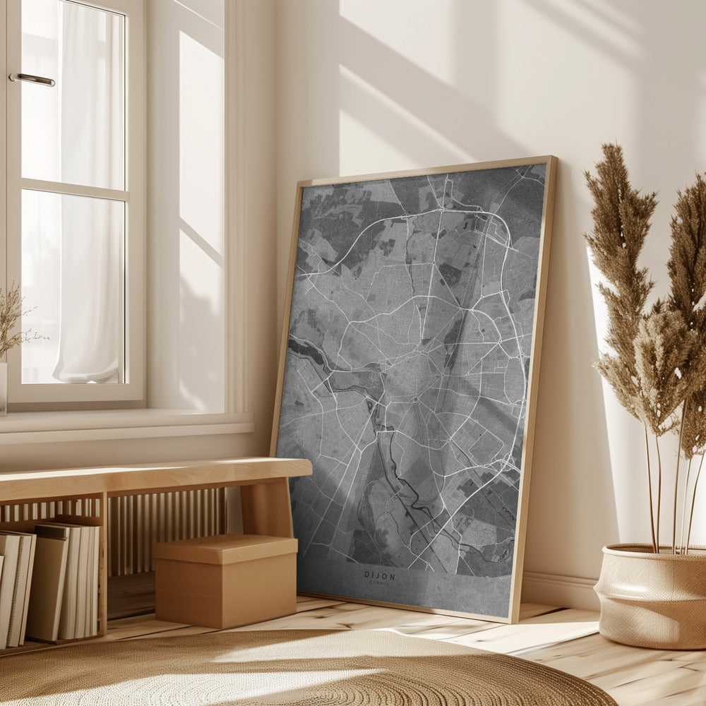 Gray vintage map of Dijon France Poster