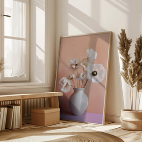 White Poppy In White Vase Poster