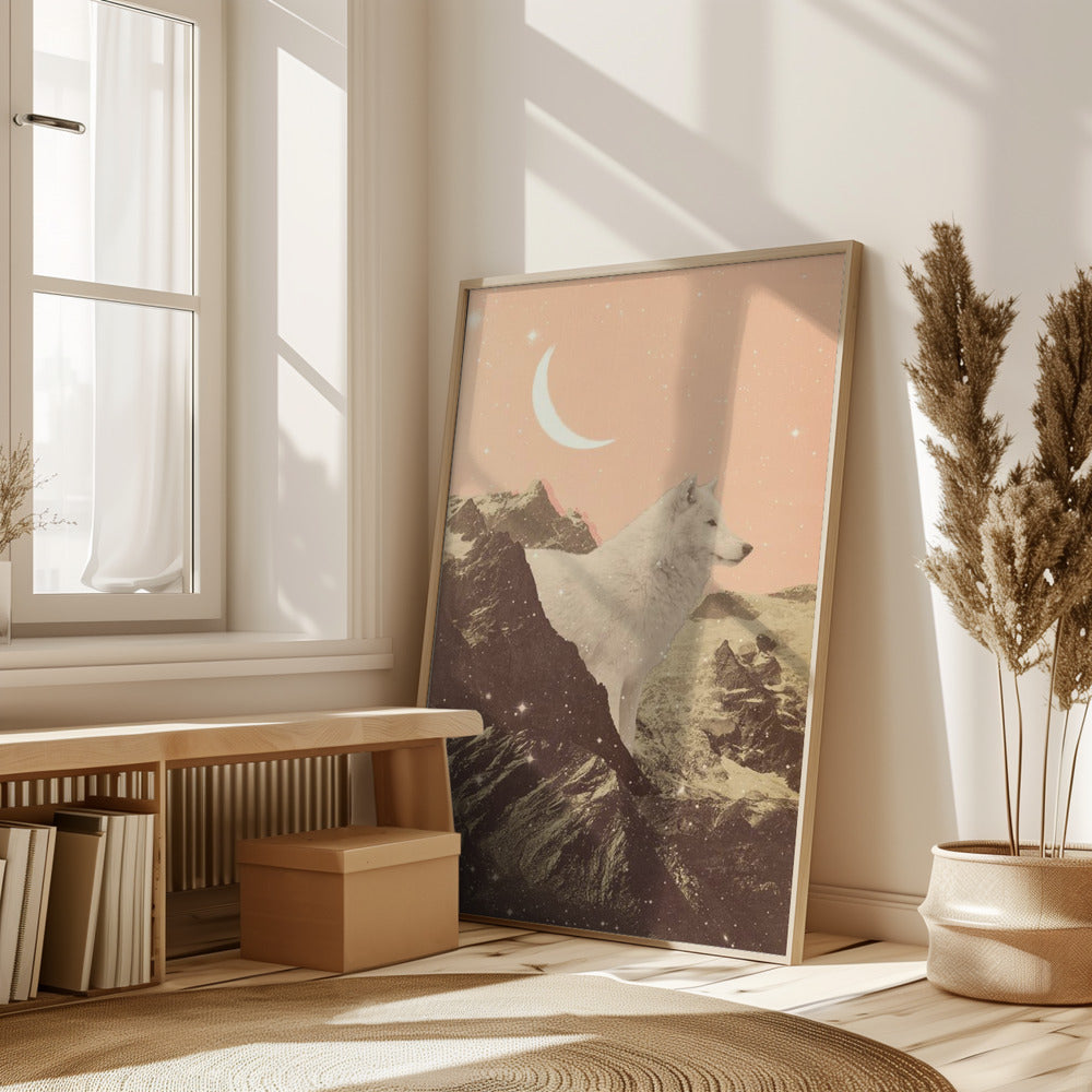 Giant White Wolf In Mountains Poster