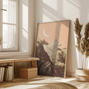 Giant White Wolf In Mountains Poster