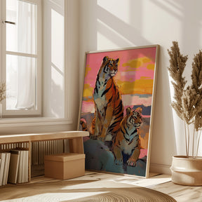 Tigers At Sunset Poster