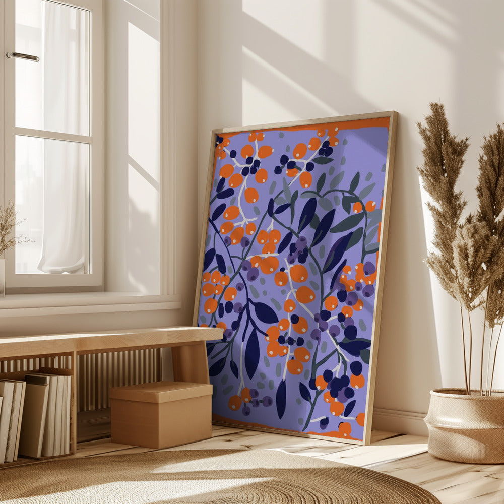 Blue And Orange Berries Poster