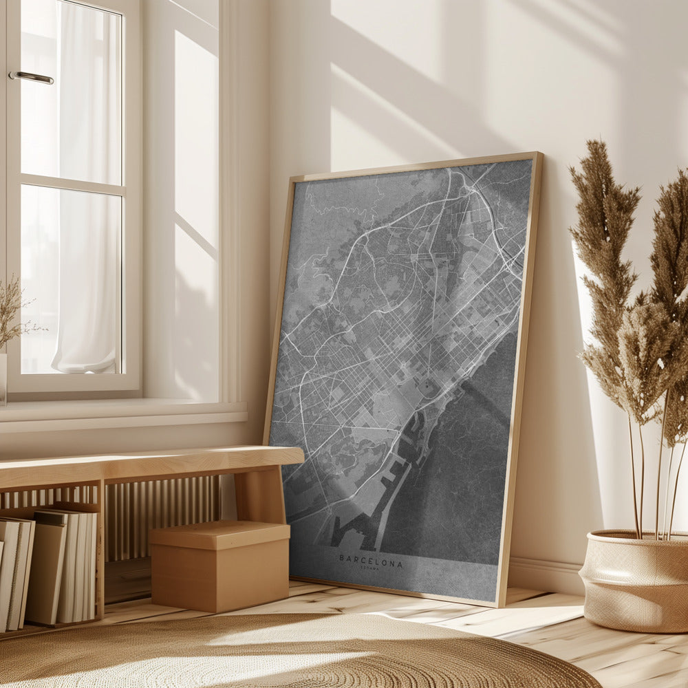 Map of Barcelona (Spain) in gray vintage style Poster