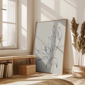 Line art lillies in beige Poster