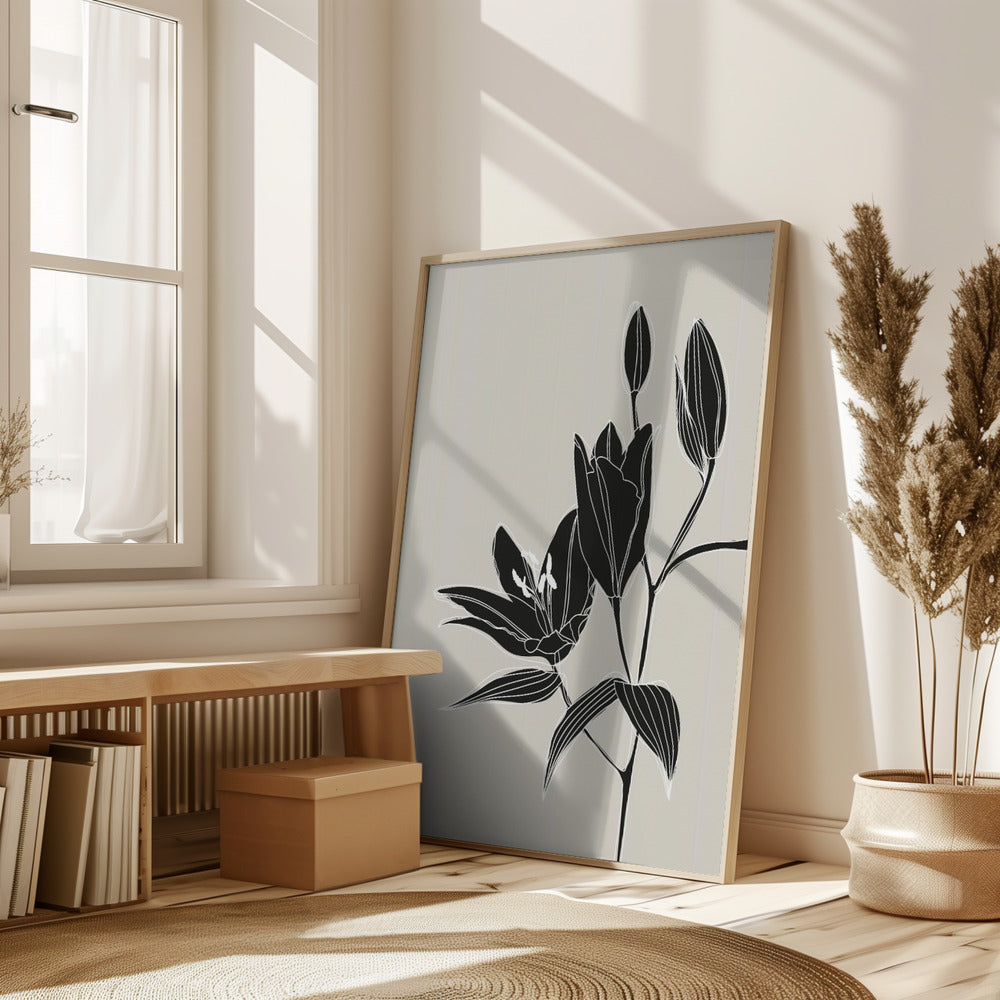 Line art lillies in black Poster