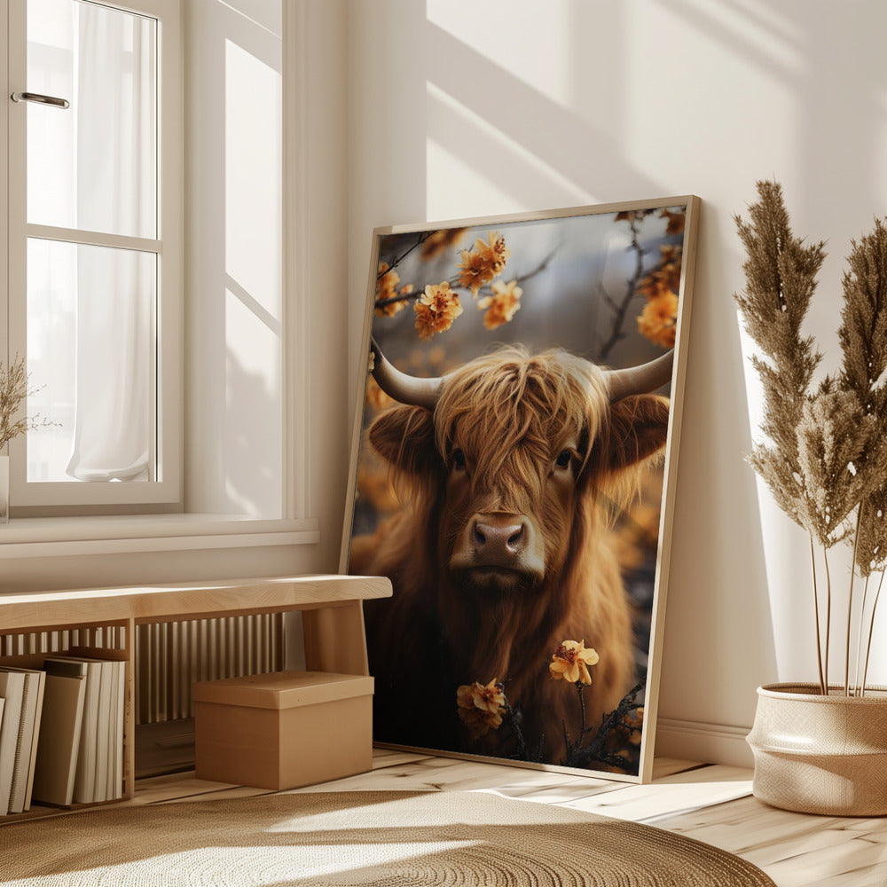 Bull And Flowers Poster