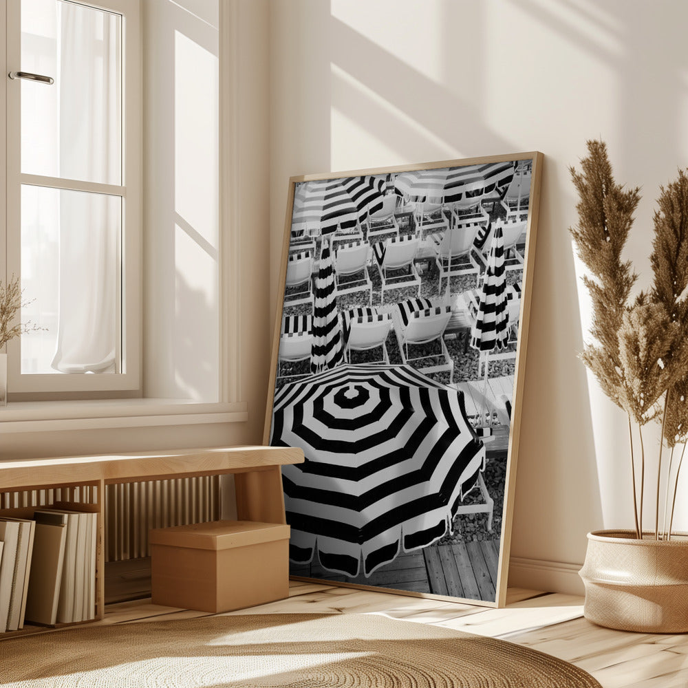 Black and White Beach Umbrellas Poster