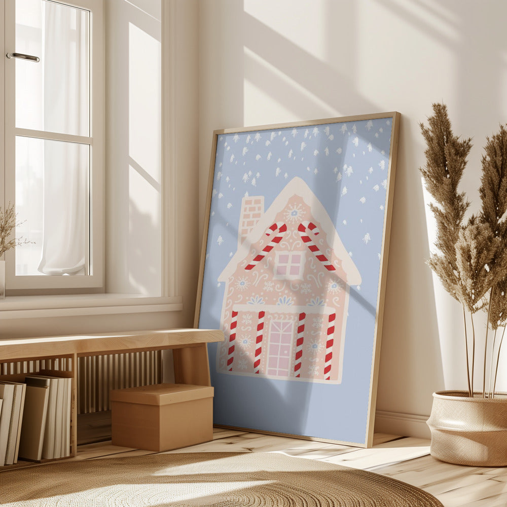 Blue Gingerbread House Poster