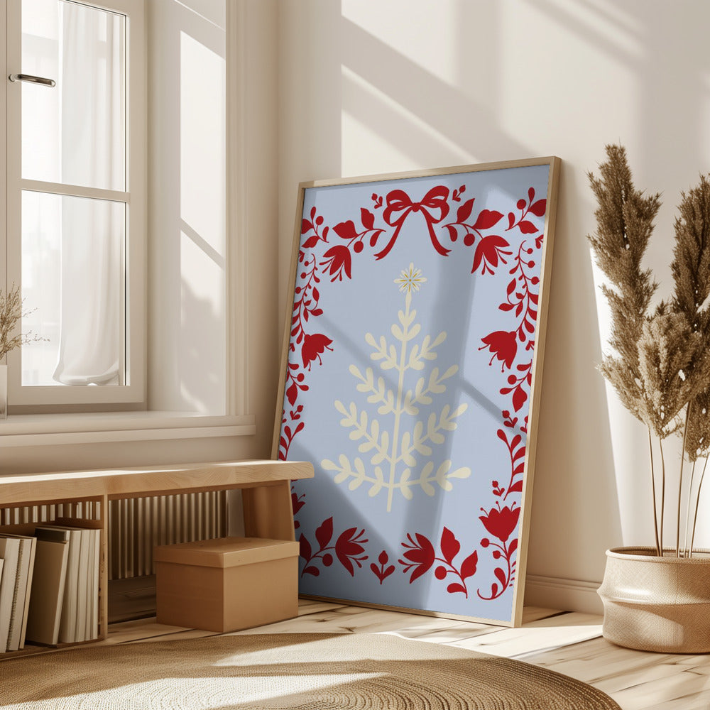 Christmas Tree Blue and Red Poster