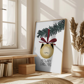 Meowrry Christmas bauble (gold, white) Poster