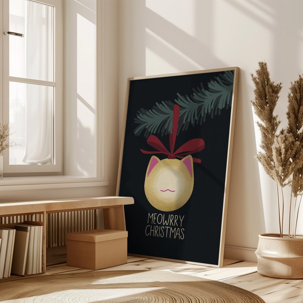 Meowrry Christmas bauble (black, gold) Poster