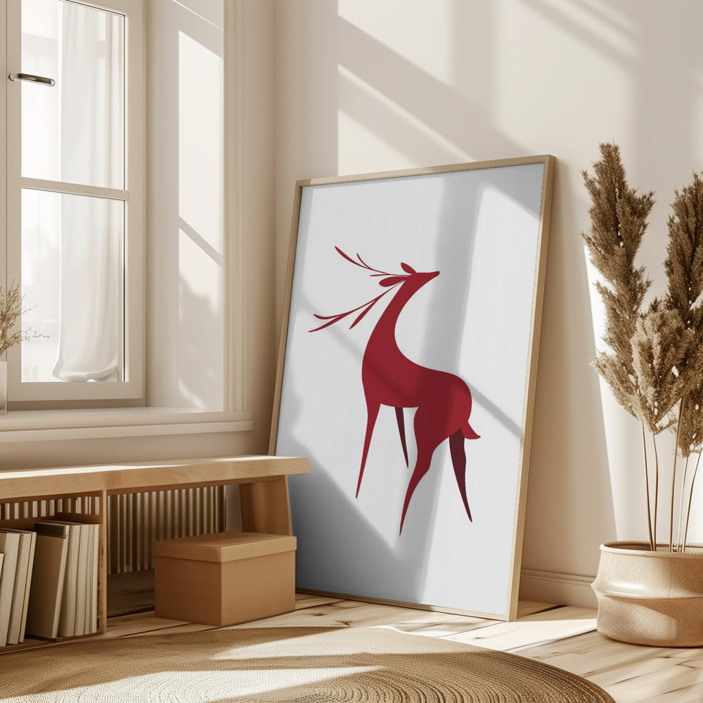 Stylized retro deer (red) Poster