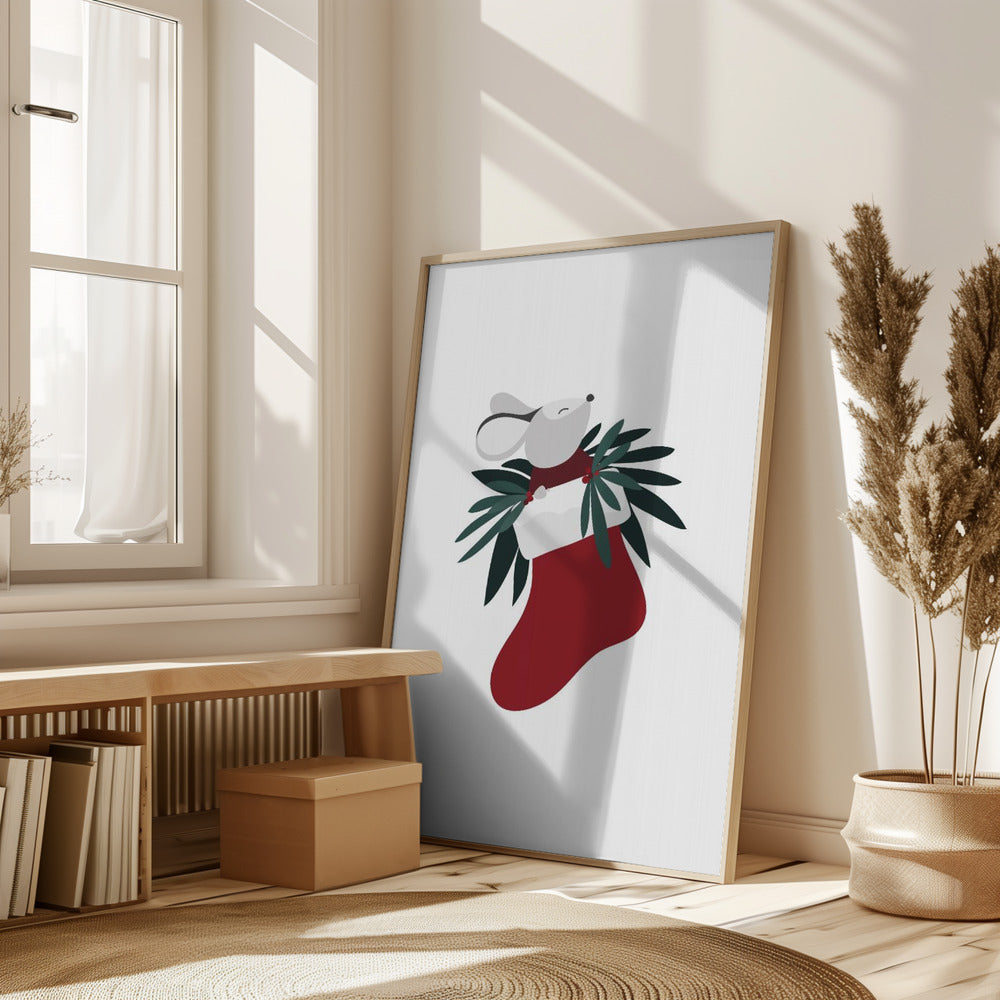 Cute mouse in a Christmas stocking Poster