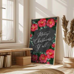 Watercolor camellias Merry Christmas Y'all Poster