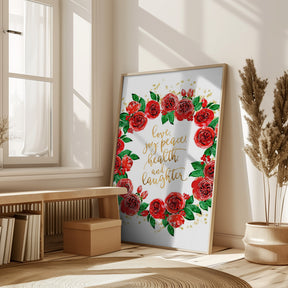 Holiday wishes wreath of red English roses Poster