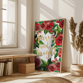 Merry and bright holiday roses Poster