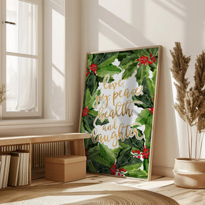 Holly floral art with holiday wishes Poster