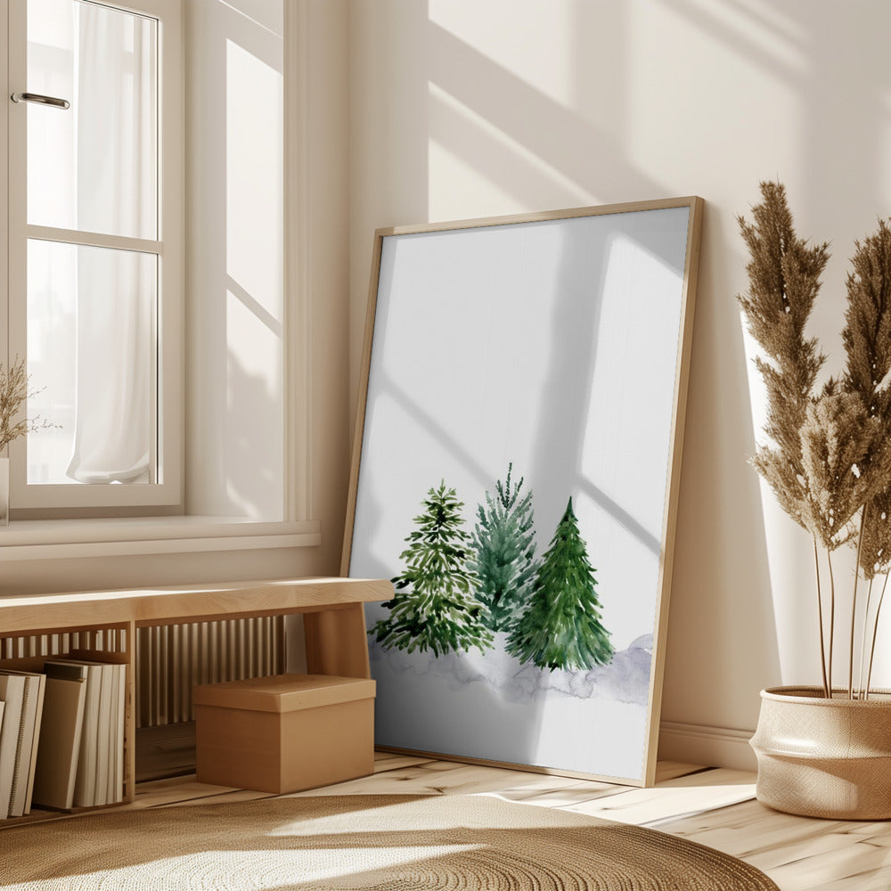 Three watercolor pine trees Poster