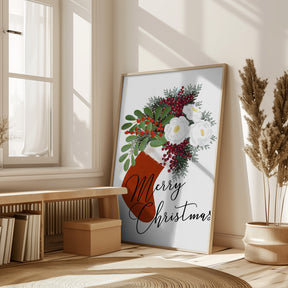 Floral Stocking Merry Christmas in white Poster