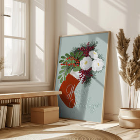 Floral Stocking Happy holidays Poster