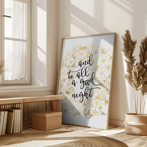 And to all a good night with gold flowers Poster