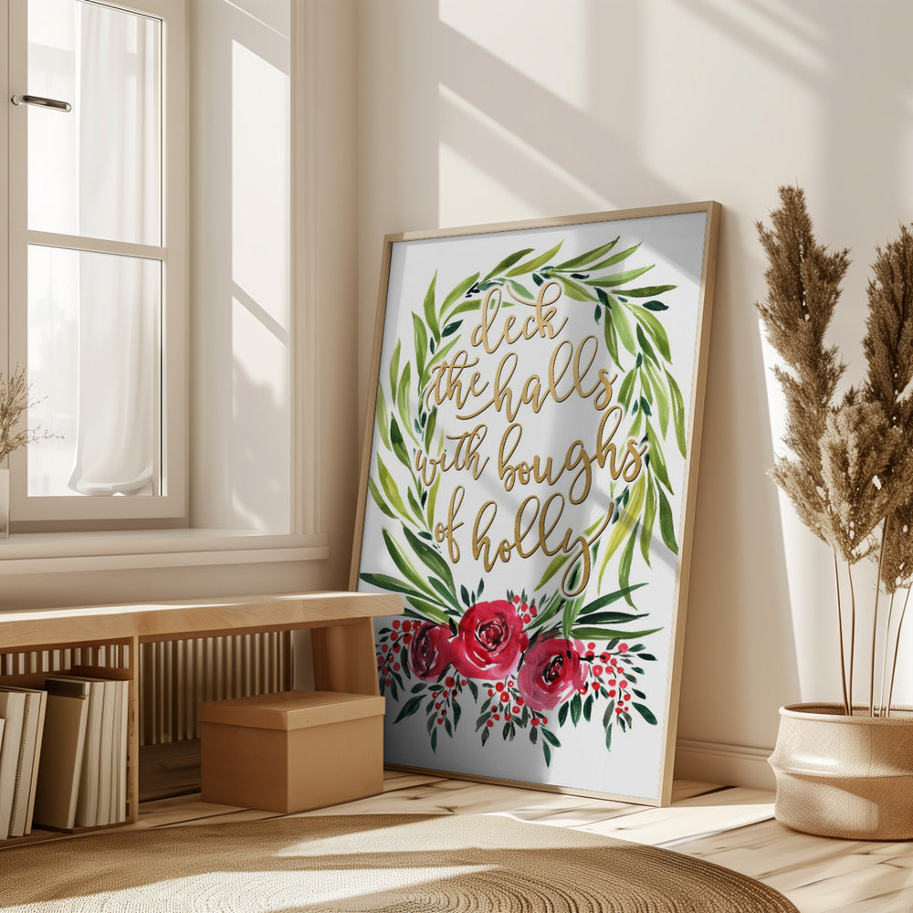 Floral wreath deck the halls Poster