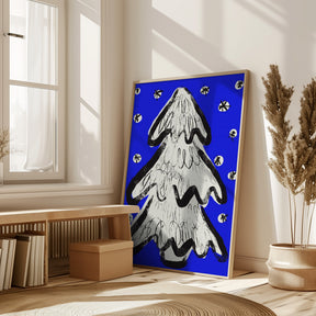 Christmas Tree And Snow Blue Poster