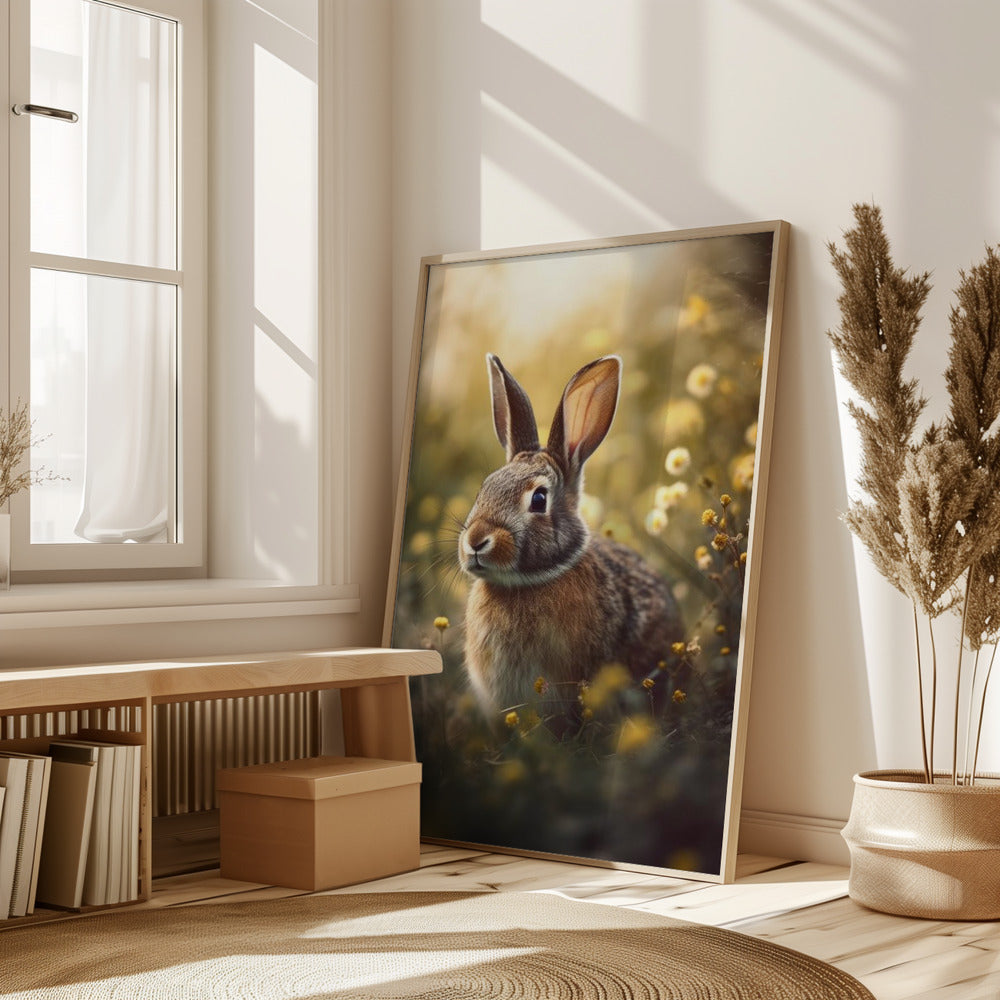 Bunny in Flower Field Poster