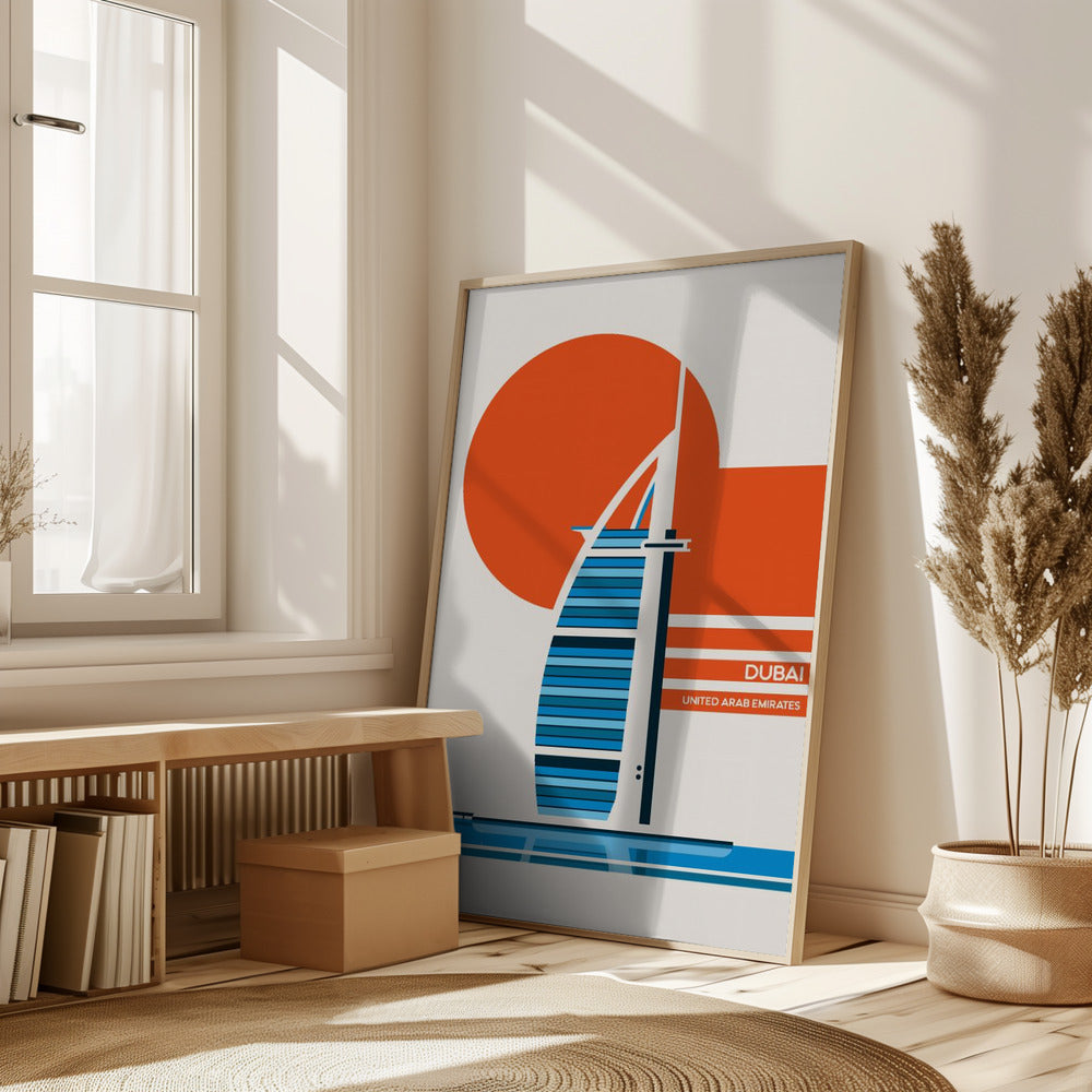 Dubai Burj Al Arab Minimalist Retro Travel Print Poster