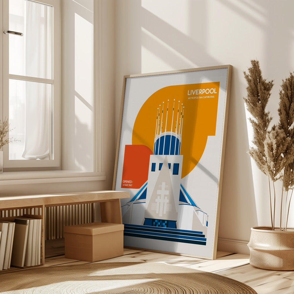 Liverpool Metropolitan Cathedral Retro Architecture Print Poster