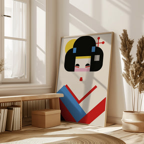 Geisha Girl Geometric Illustration Poster