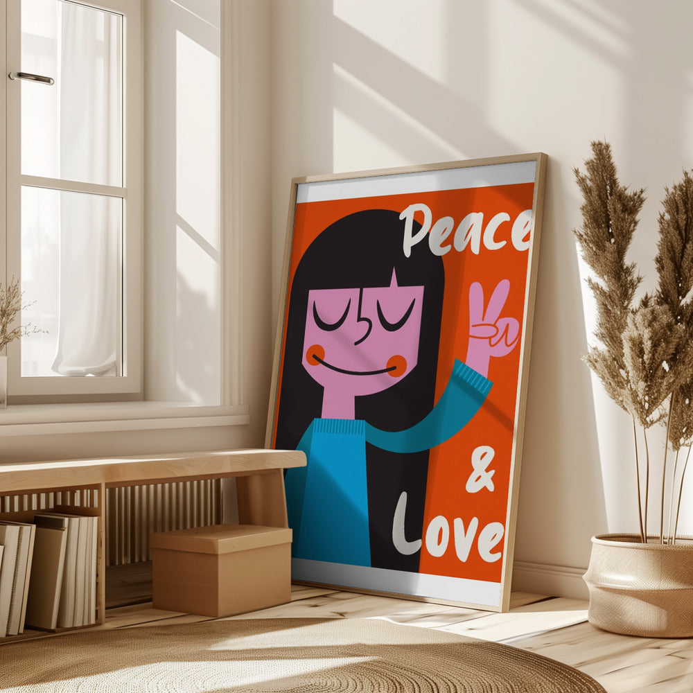 Peace &amp; Love Mid Century Illustration Poster
